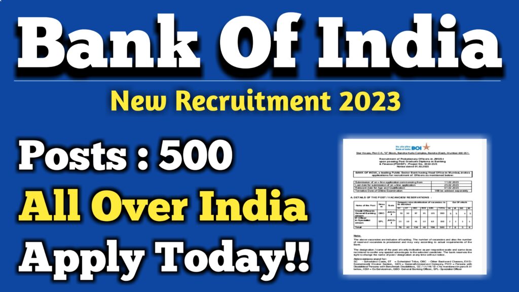 Bank Of India 500 Posts Recruitment 2023 BOI Vacancy 2023 Ministry
